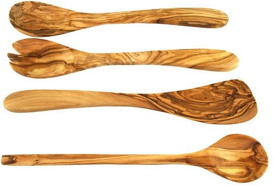 Olivenholz erleben 4-tlg. Set: Kochlöffel rund, Pfannenwender glatt, Salatbesteck L30