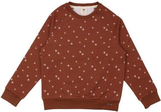 Kinder Sweatshirt GOTS zertifiziert – Braun mit Pfotenmuster, weich & bequem | von Walkiddy