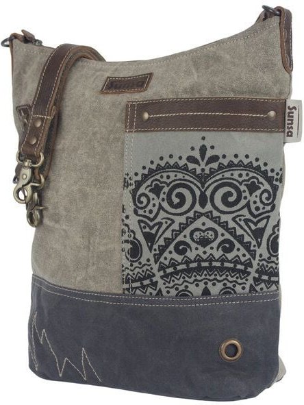 Sunsa Damen Umhängetasche graue Canvas Crossbody Hobo Tasche, Mandala Motiv