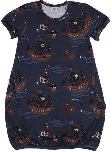 Kinderkleid Baumwolle Piratenschiff Dunkelblau Kurzarm – Walkiddy, GOTS zertifiziert, nachhaltige Materialien, umweltfre...