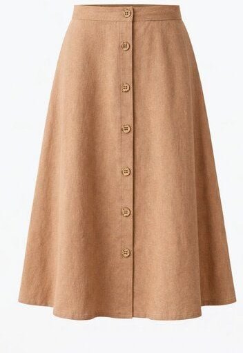 De IONESCU Leinen-Midirock, Swing-Rock in A-Linie mit Knöpfen vorne, Vintage-inspirierter Sommerrock mit hoher Taille, e...