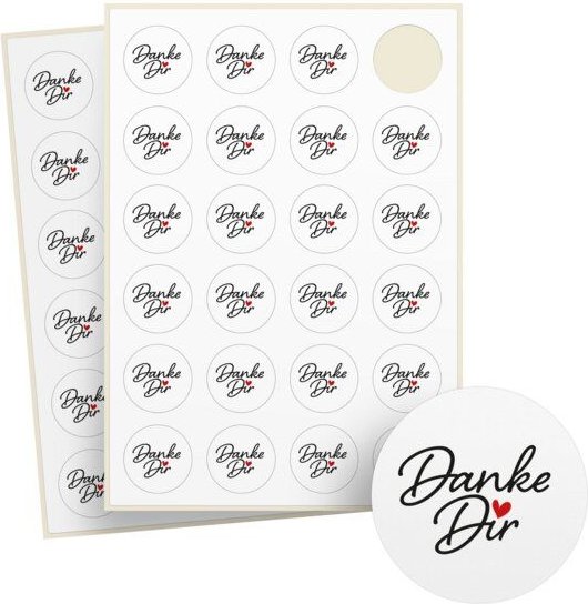 Fines Papeterie 24 Aufkleber THANK YOU * Danke Sticker * mit verschiedenen Motiven * rund * auf Bogen
