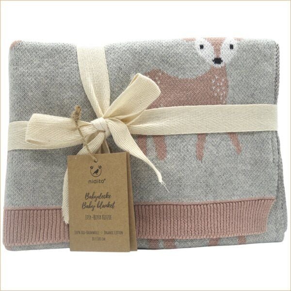 nidito Bio Babydecke Baumwolle Reh - 80x100 cm - 100% Bio-Baumwolle - Grau, Alt-Rosa