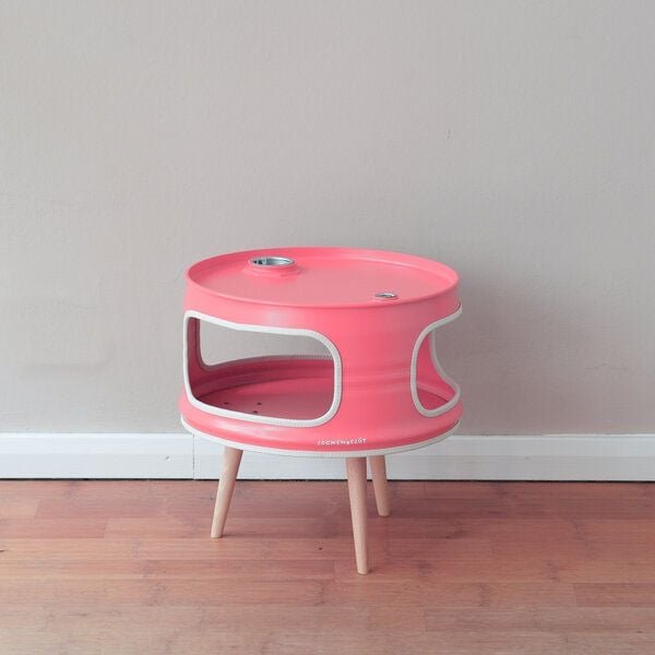 Lockengelöt Little Betty - Deckel mit Ausguss - Nachttisch / Couchtisch aus einem Ölfass