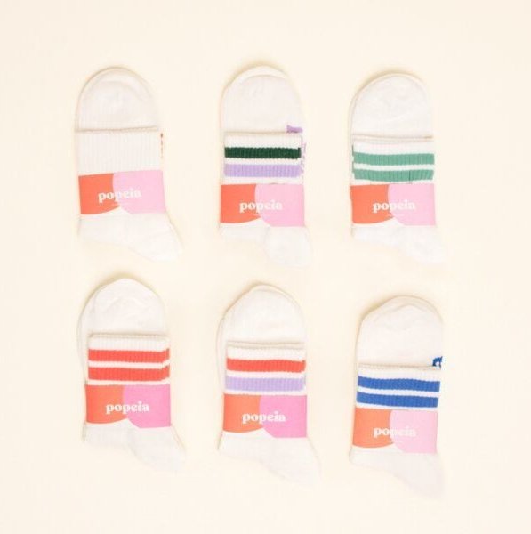 popeia Ankle 6er-Set (The Tennis): Weiße Socken aus Bio-Baumwolle