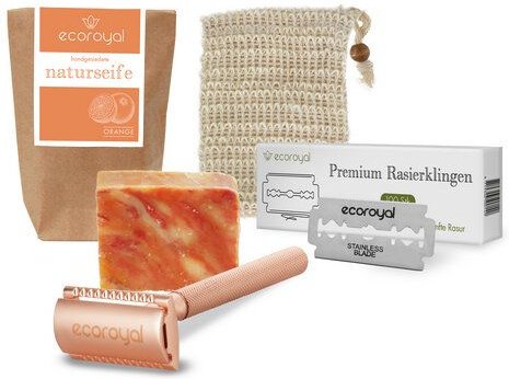 EcoRoyal Rasierhobel Set "Rose" - inkl.100 Rasierklingen und mehr