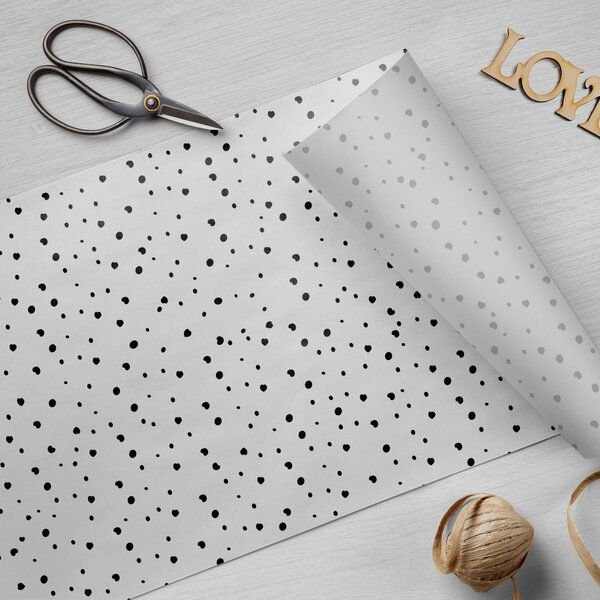 Fines Papeterie 10m Seidenpapier PUNKTE * weiß mit schwarzen Punkten * handgezeichnet * auf Rolle * Geschenkpapier
