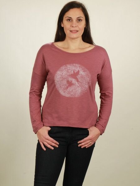 NATIVE SOULS Longsleeve Oversize Damen - Two Kolibris - berry