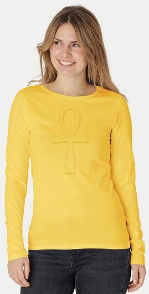 Peaces.bio - handbedruckte Biomode Bio-Damen-Langarmshirt "Ankh"