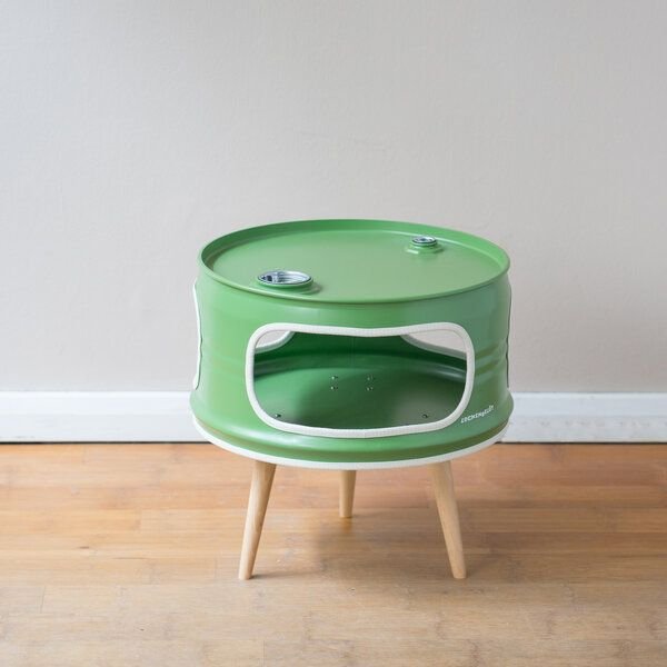 Lockengelöt Little Betty - Deckel mit Ausguss - Nachttisch / Couchtisch aus einem Ölfass