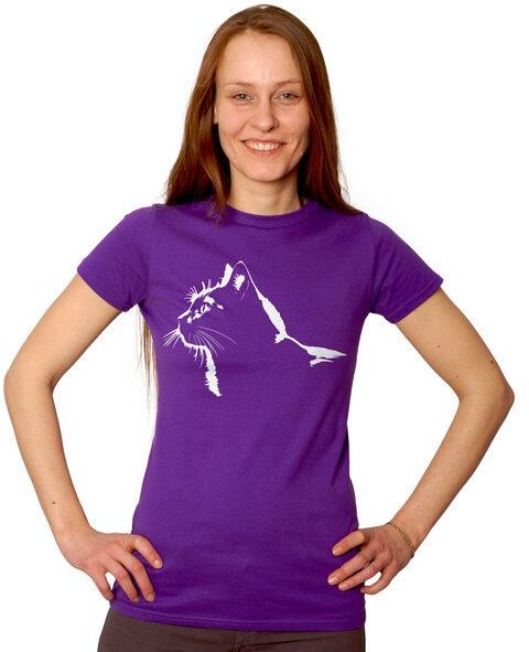 HANDGEDRUCKT "Stubentiger" Frauen-T-SHIRT von Earth Positiv Biobaumwolle