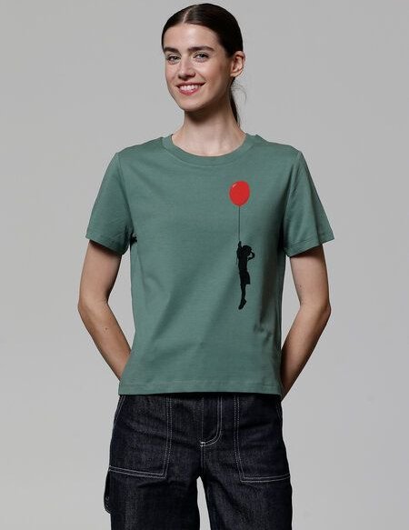 watapparel T-Shirt Frauen Mädchen mit Luftballon (print)