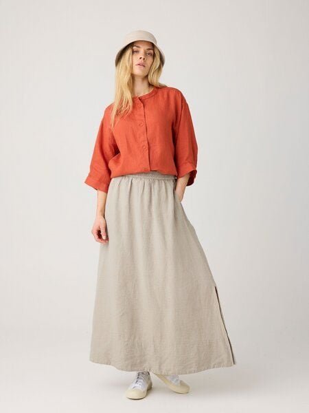 KnowledgeCotton Apparel Lockere Hemdbluse mit 3/4 Arm und Stehkragen aus Bio-Leinen