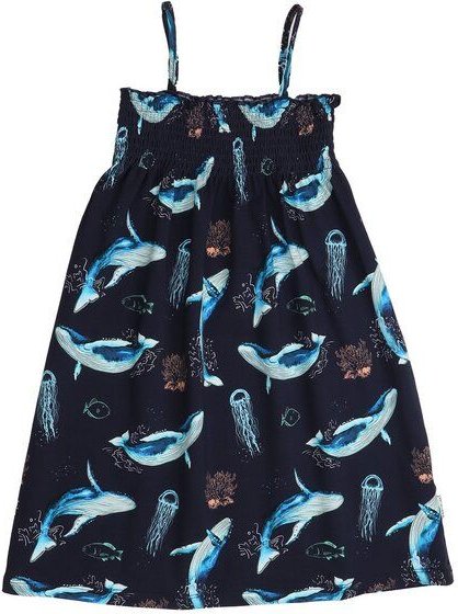 Mädchen Trägerkleid – Dunkelblau mit Walmotiv, leicht & bequem, sommerlich, gut kombinierbar, alltagstauglich | Walkiddy