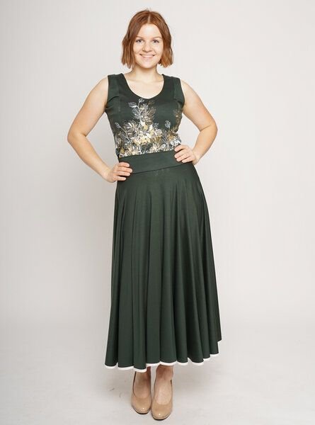 Peaces.bio - handbedruckte Biomode Langer Tellerrock in Dunkelgrün