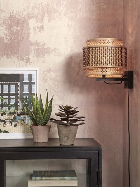 GOOD&MOJO Wandleuchte Bhutan/Schirm Schwarz/Natur.