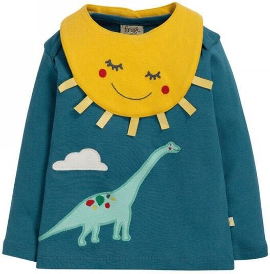 Frugi Set Langarm-Shirt Dino und Halstuch Sonne Bibs & Bob Set