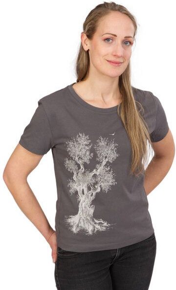 Life-Tree Organic Fairwear Loose Fit Shirt Women Anthrazite Olive Tree