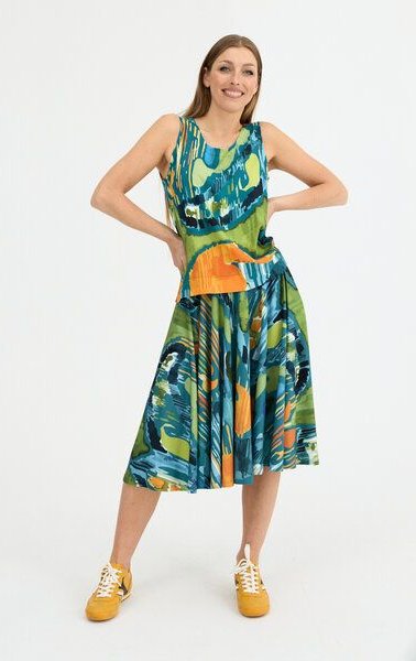 Rock Minami – Aus einem Kreis genäht – Knielang – Gummiband in der Taille – Farbenfroher einzigartiger Print von KOKOwor...