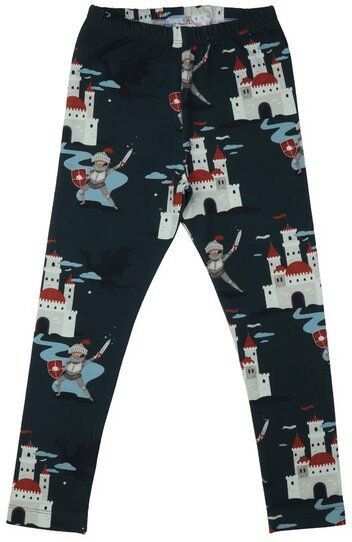 Kinder Leggings GOTS zertifiziert Bio-Baumwolle, Dunkelgrün, Burg-Muster, Walkiddy