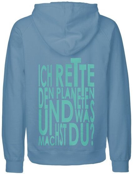 HANDGEDRUCKT "Weltretten" Männer Hoody aus reiner Biobaumwolle (kbA)
