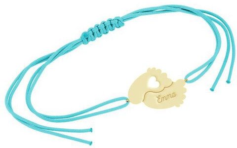 Eppi Silbernes String-Armband mit Babyfüßchen und Gravur Amy