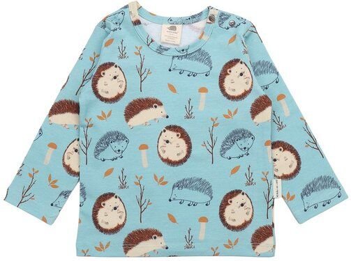 Baby Langarmshirt GOTS zertifiziert, Bio-Baumwolle, hellblau, Igel-Muster „Tiny Hedgehogs“, weich – Walkiddy