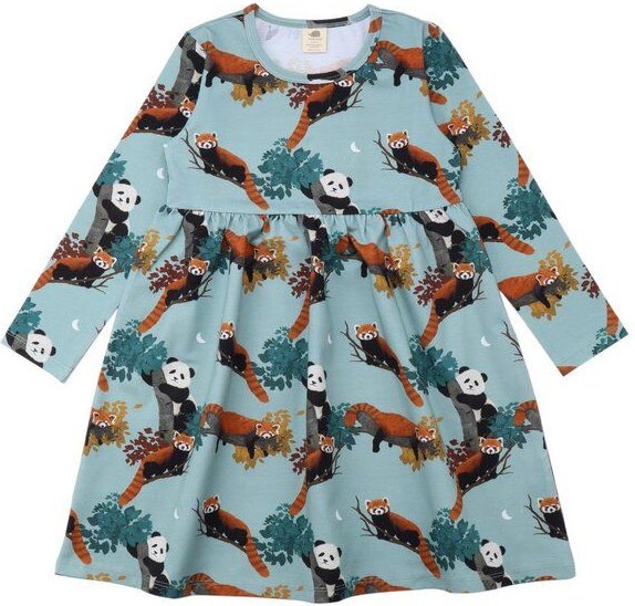 Baby Langarmkleid GOTS zertifiziert, 95% Bio-Baumwolle, blau, „Panda Friends“, weich & elastisch – Walkiddy