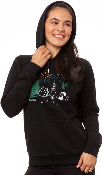 FellHerz Damen Hoodie Camping Girl black, Bio Fair und Vegan