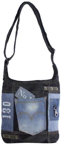 Sunsa Damen Canvas Hobo Tasche/ Umhängetasche. Crossbody aus Recycelter Jeans & schwarze Canvas