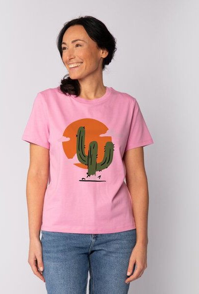 watapparel T-Shirt Frauen Kaktus im Sonnenuntergang