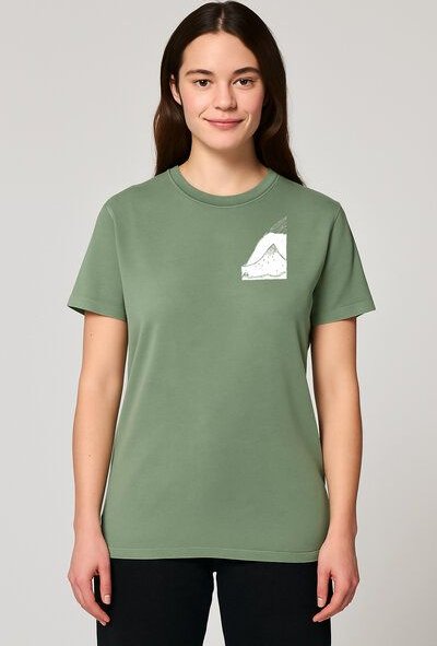 ilovemixtapes Unisex T-Shirt „Bergpanorama“ – Bio-Baumwolle, Stone Washed Sage Green, Denim Blue & Black, Fair Wear