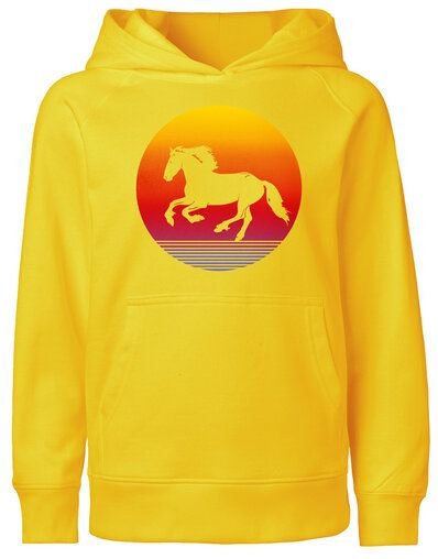 HANDGEDRUCKT "Sunsethorse" Kinder Hoody aus reiner Biobaumwolle (kbA)