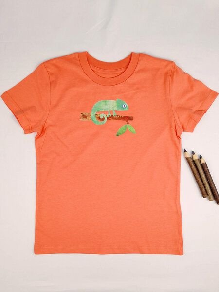 Meladi Kinder Shirt aus Biobaumwolle - Chamäleon auf Orange