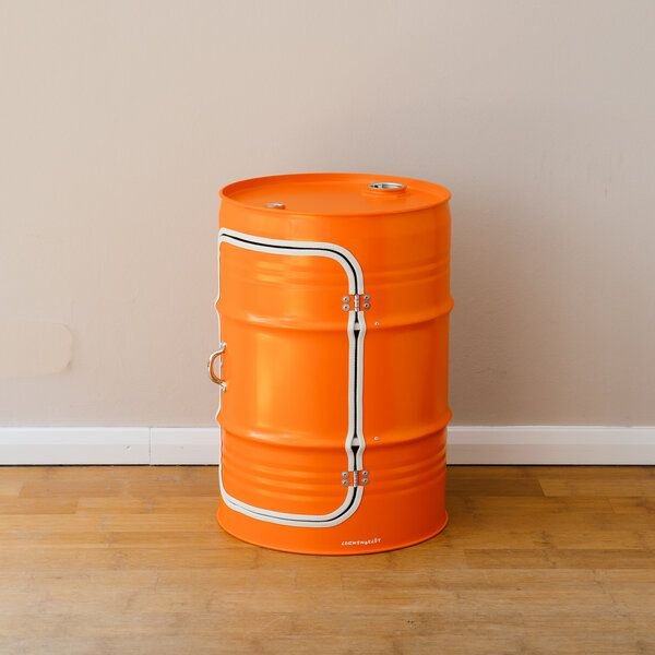 Lockengelöt Nachttisch/Couchtisch mit Tür aus einem kleinen Ölfass