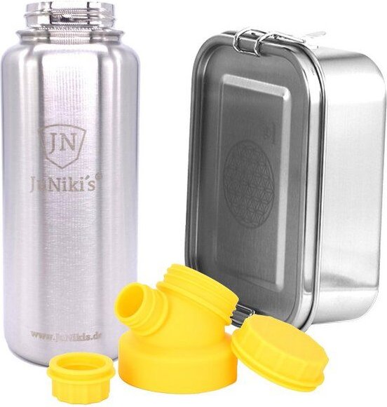 JN JuNiki's Set "Blume des Lebens": Lunchbox + 1 Liter isolierte Edelstahltrinkflasche