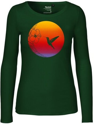 HANDGEDRUCKT "Kolibri" Frauen Longsleeve aus reiner Biobaumwolle (kbA)