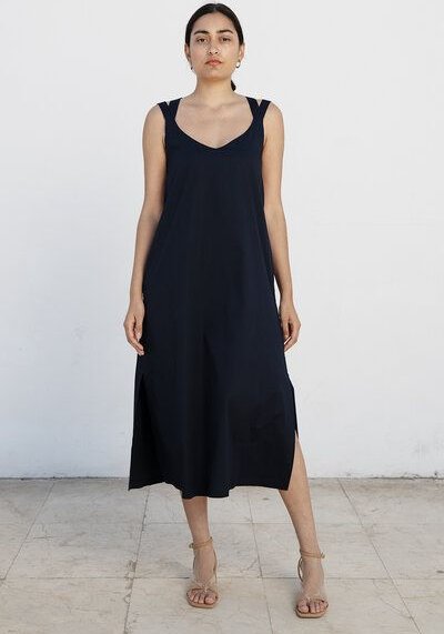 Thumbnail - Studio Hertzberg DUNKELBLAUES MAXIKLEID "O-TERRE" AUS BIO BAUMWOLLE