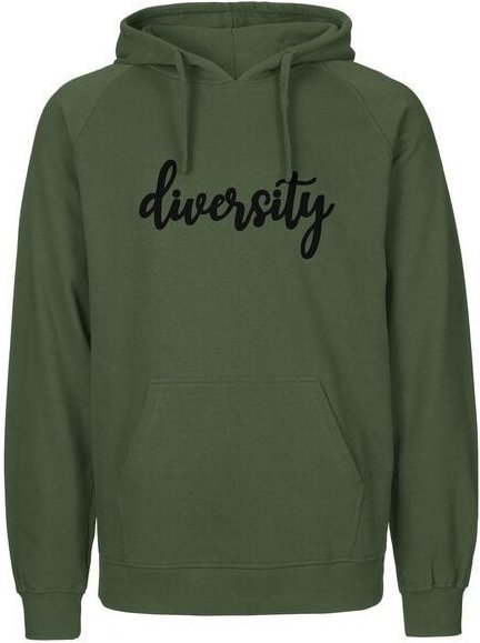 HANDGEDRUCKT "diversity" Herren Hoody aus reiner Biobaumwolle (kbA)