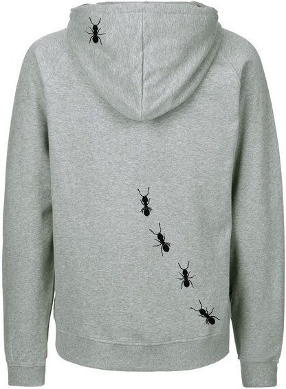 HANDGEDRUCKT "Ameisen" Männer Zip-HOODY aus reiner Biobaumwolle (kbA)