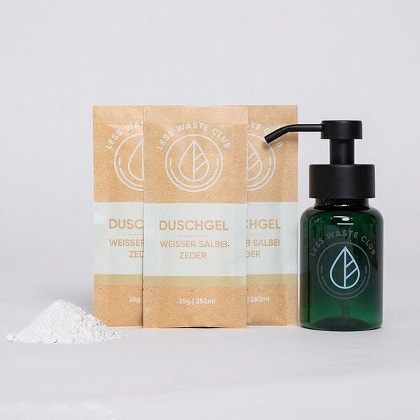 Less Waste Club Duschgel "Weisser Salbei/ Zeder" Pulver Starter Set