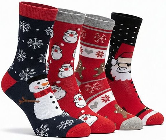 Thumbnail - Opi and Max 4er-Pack Weihnachts-Socken aus Bio-Baumwolle (90% GOTS-zertifiziert) Opi & Max