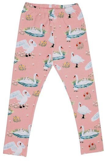 Kinder Leggings GOTS-zertifiziert aus Bio-Baumwolle rosé mit Schwanen-Motiv – Walkiddy