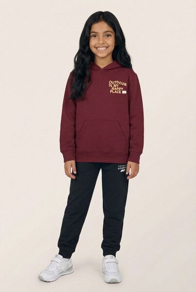 THE FACE OF ELEMENTS OUTDOOR IS MY HAPPY PLACE - RELAXED FIT KIDS HOODIE AUS 100% BIO-BAUMWOLLE