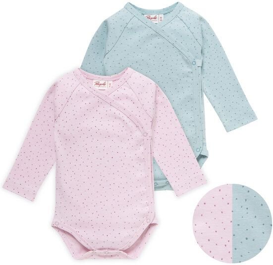 People Wear Organic Langarm Wickelbody, 2er Pack, rosa und mint, "Tupfen", Bio-Baumwolle