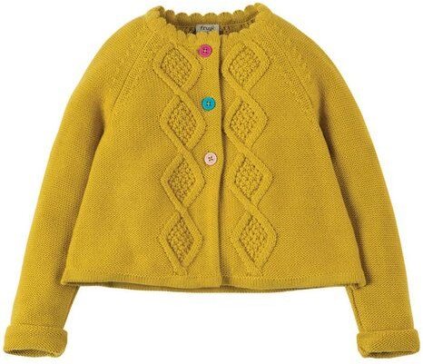 Frugi Strickjacke Carrie mit Zopfmuster in ginster
