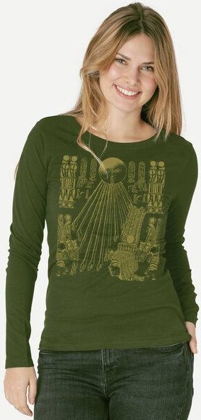 Peaces.bio - handbedruckte Biomode Langarmshirt Damen Sonnenscheibe Aton