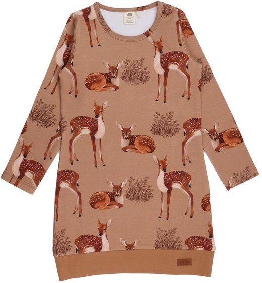 Baby Sweatkleid GOTS zertifiziert Bio-Baumwolle, Rostbraun, Pferde-Muster, Walkiddy