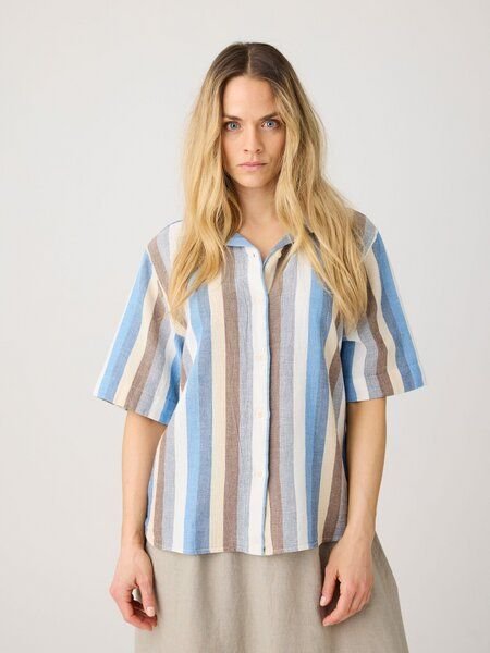 KnowledgeCotton Apparel Lockere kurzarm Hemdbluse mit Struktur aus Bio-Baumwolle