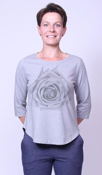 Thumbnail - Peaces.bio - handbedruckte Biomode Bio-Damen-3/4 Arm Shirt Rose